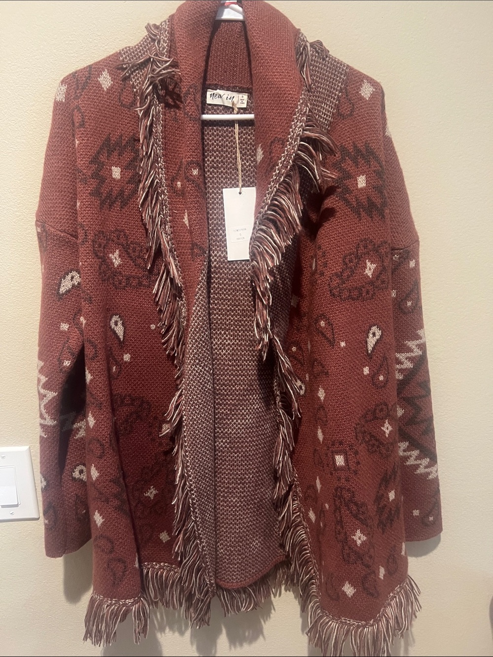 Aztec Graphic Shawl Collar sweater knit cardigan - Picture 2 of 3
